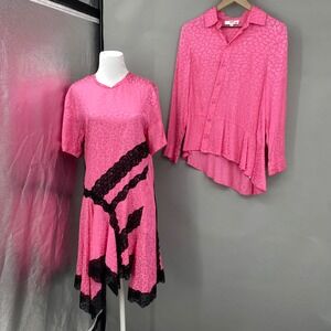 Koche Collective Pink Leopard Jacquard 2 Piece Set Dress and Blouse Womens 34 36